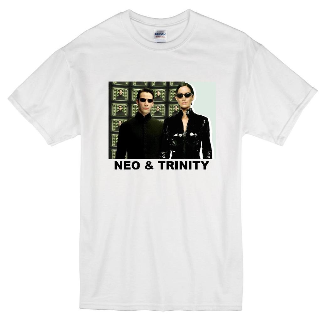 THE MATRIX NEO TRINITY KEANU REEVES CARRIE-ANNE MOSS SCI-FI MOVIE WHITE T-shirt Tops Tees Unisex