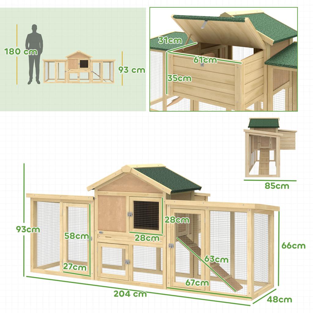 Large Chicken Coop, Wooden Outdoor Chicken Cage Poultry Hen House with Nesting Box