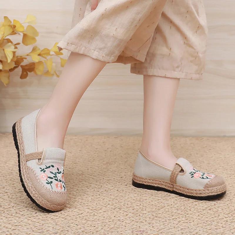 Мода 2025 Новые женские льняные туфли на плоской подошве Женские повседневные туфли Удобные туфли с низким верхом Дорожная повседневная обувь