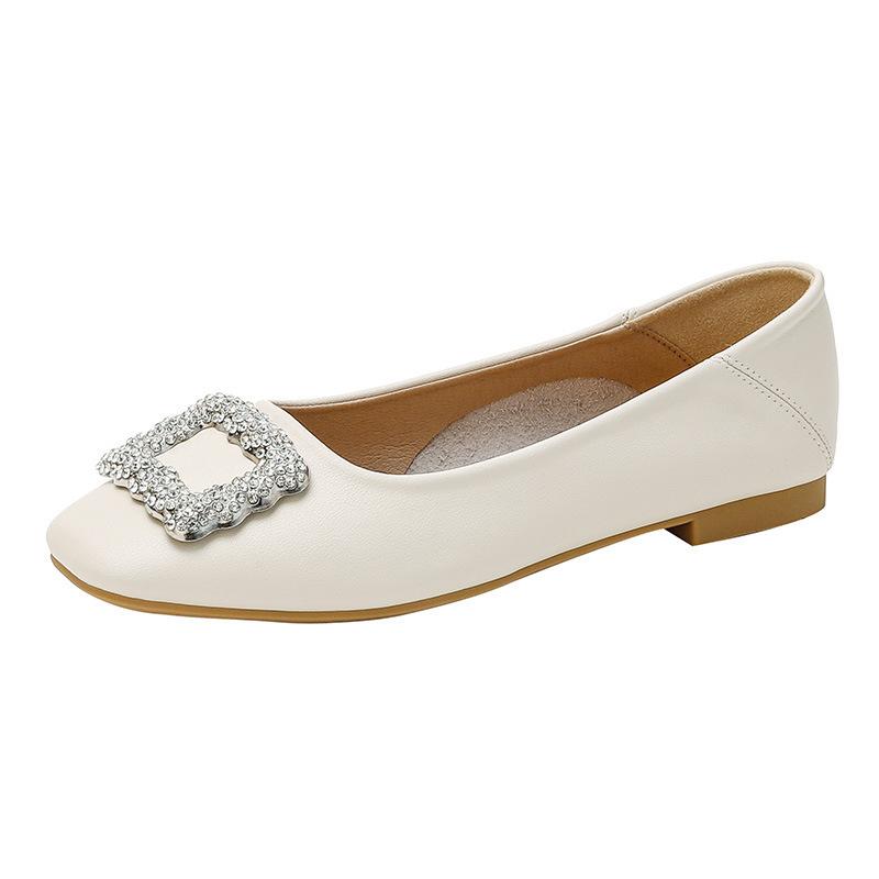 Женские туфли-лодочки новые летние из искусственной кожи на мягкой подошве, не утомляют, с металлическим квадратным пряжком, инкрустированным стразами, неглубокие балетки