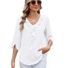 Women's Spring and Summer New Solid Colour V-neck Ruffled Loose Mid-sleeved Chiffon Shirt Shirt
