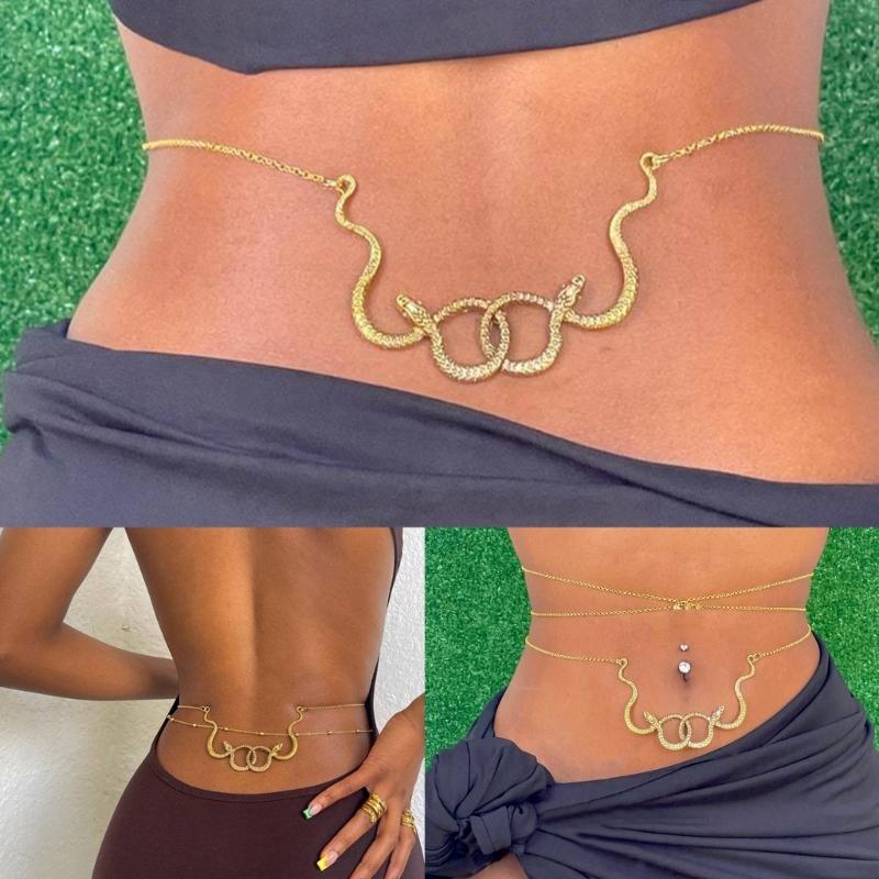 Элегантная цепочка на тело для женщин Двойная змеиная цепочка на талию Цепочка на живот для женщин Клубная цепочка-пояс Украшения для тела