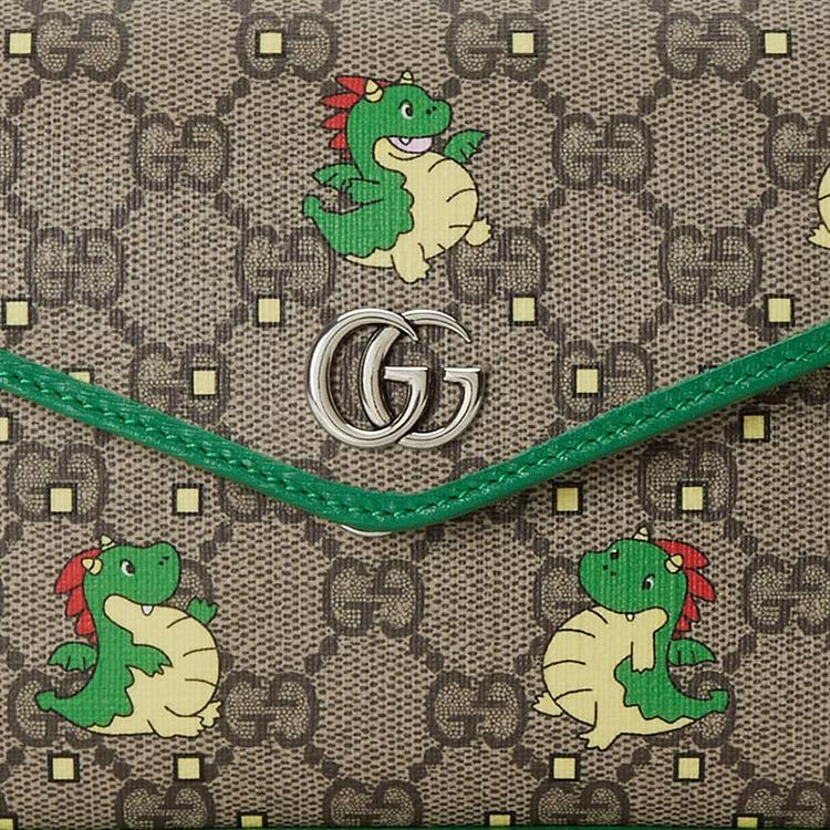 Gucci Chinese New Year Collection Double G Logo Adjustable Shoulder Strap Dragon Baby Print Canvas Leather Trim Handbag 774371-FACYZ-8746