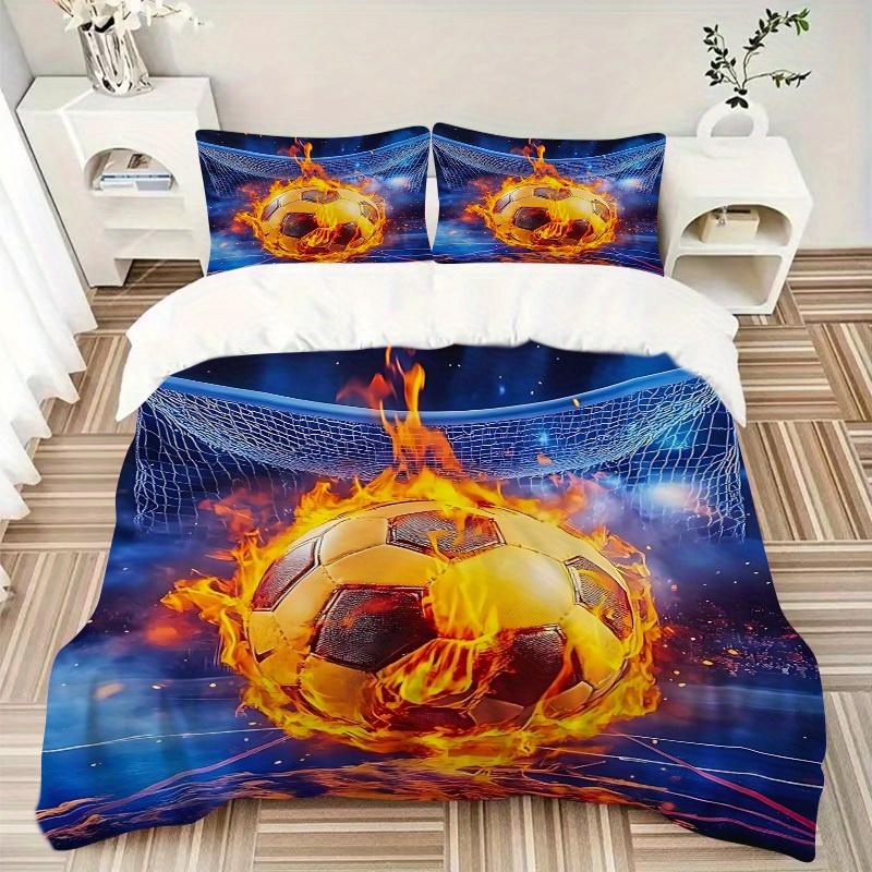 3pcs set Soccer Fireball 1 Quilt Cover + 2 Pillowcases, All Seasons Bedroom Setting, Perfect for Home and Dorm Decor a178