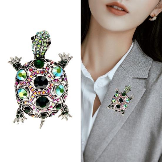 Tortoise Brooch Rhinestone Faux Crystal Colorful Turtle Pin Brooch Lapel Pins Vintage