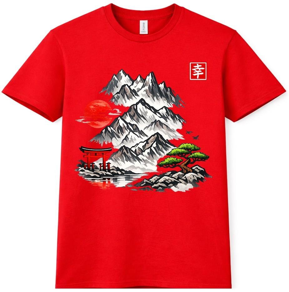 Japanese Landscape T Shirt Mountain Sakura Bonsai Art Graphic Tee