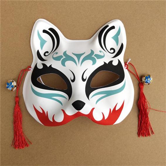Японская маска лисы с кисточками и колокольчиком, нетоксичная, расписанная вручную, 3D маска лисы, костюмы, реквизит, аксессуары AVE