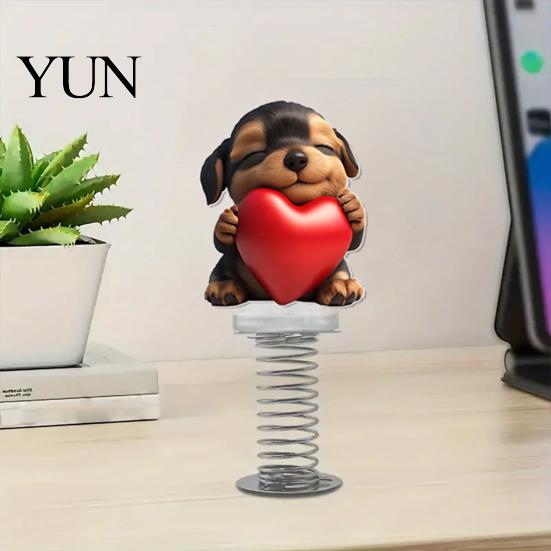 Playful Animal Car Dashboard Toys Cute Cat/Dog/Elf Decorations with Spring Swing Design, Double-sided 2D Flat Acrylic Fun Interior Styling for