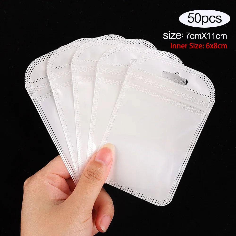 50Pcs Earrings Rings Necklace Display Plastic Organizer Bag Pouch Jewelry Packaging Bags