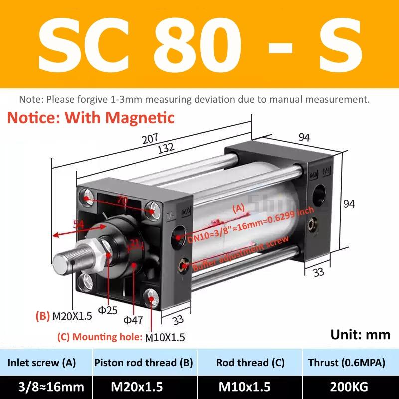 SC Standard Air Cylinder SC32/40/50/63mm Bore Small With Magnetic Pneumatic Cylinder Piston 25/50/75/100/150/200/250mm Stroke