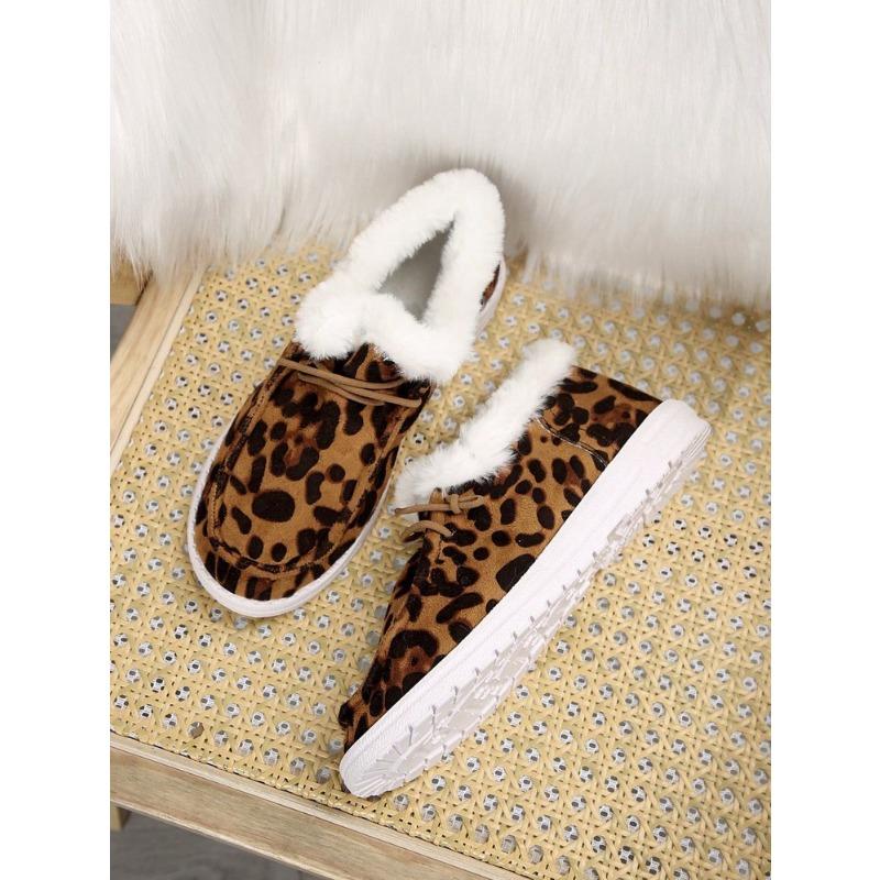 Женские ботинки мид-топ большого размера с леопардовым принтом, на флисовой подкладке, зимние, новые, слипоны, мягкие, теплые