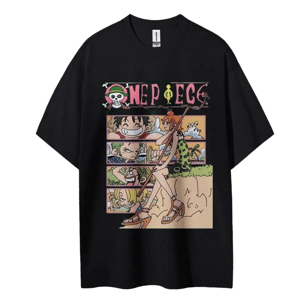 ONE PIECE Японское Горячее Аниме Классические Персонажи Спортивные Повседневные Короткий Рукав Удобные Половинный Рукав Популярный Топ для Пары
