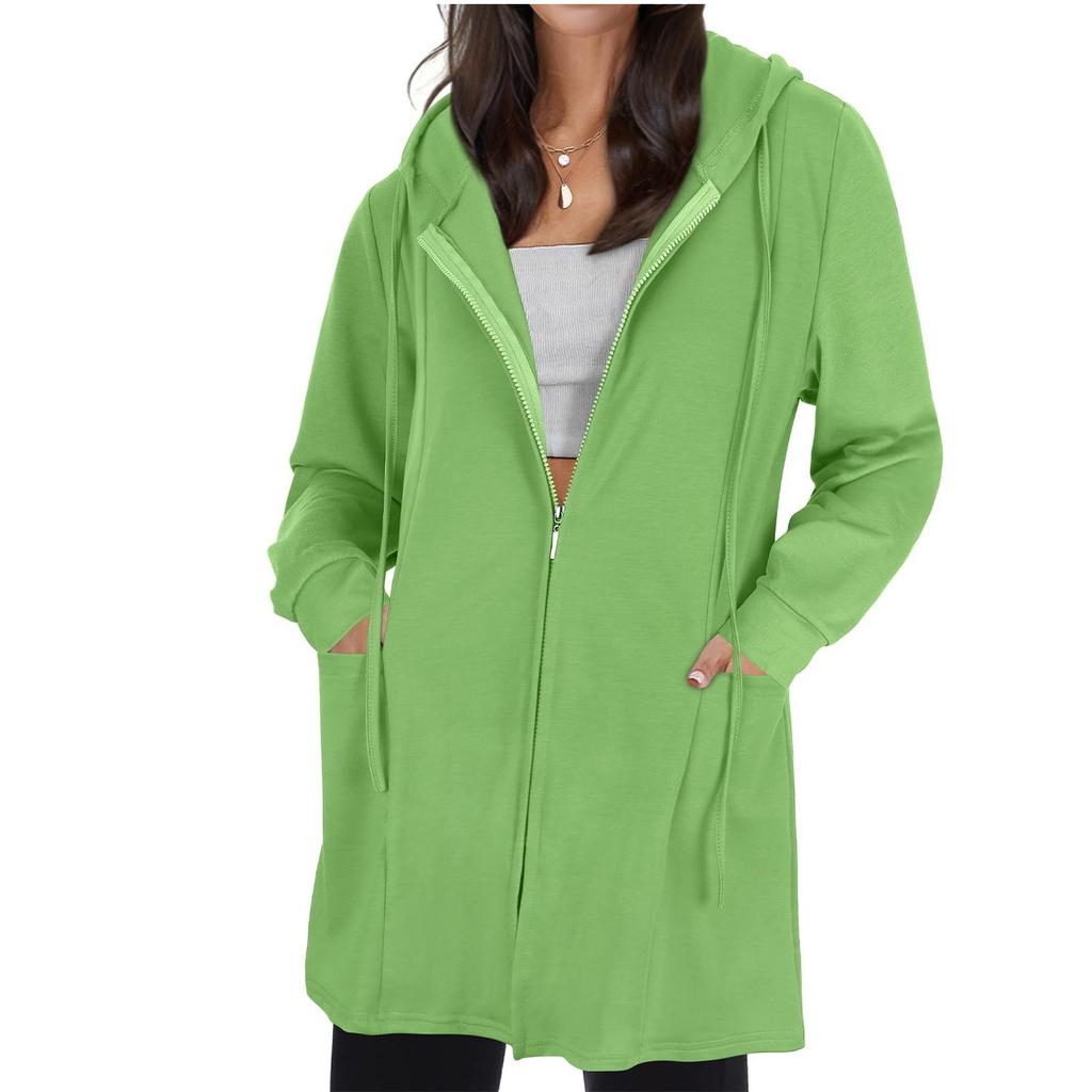 Women's Fashion Casual Hooded Loose Long Sleeve Zipper Solid Color Jacket