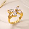 Fashion Zircon Butterfly Rings For Women Gold Color Stainless Steel Butterfly Ring Wedding Christmas Hypoallergenic Jewelry Gift