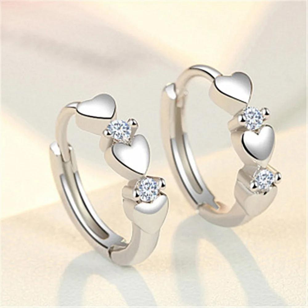 New Temperament Trendy Silver Color Zircon Heart Hoop Earrings for Women Classic Charm Korea Earring Jewelry Accessories Gift