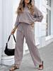 2025 Women's Solid Color Round Neck Linen-Cotton Top & Lace-up Loose Pants Set