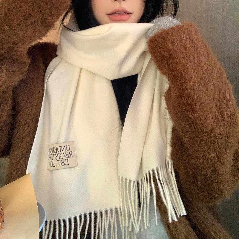 New Scarf Women's Winter Thickened Student Imitation Cashmere White Couple Scarf Versatile for Male and Girlfriend