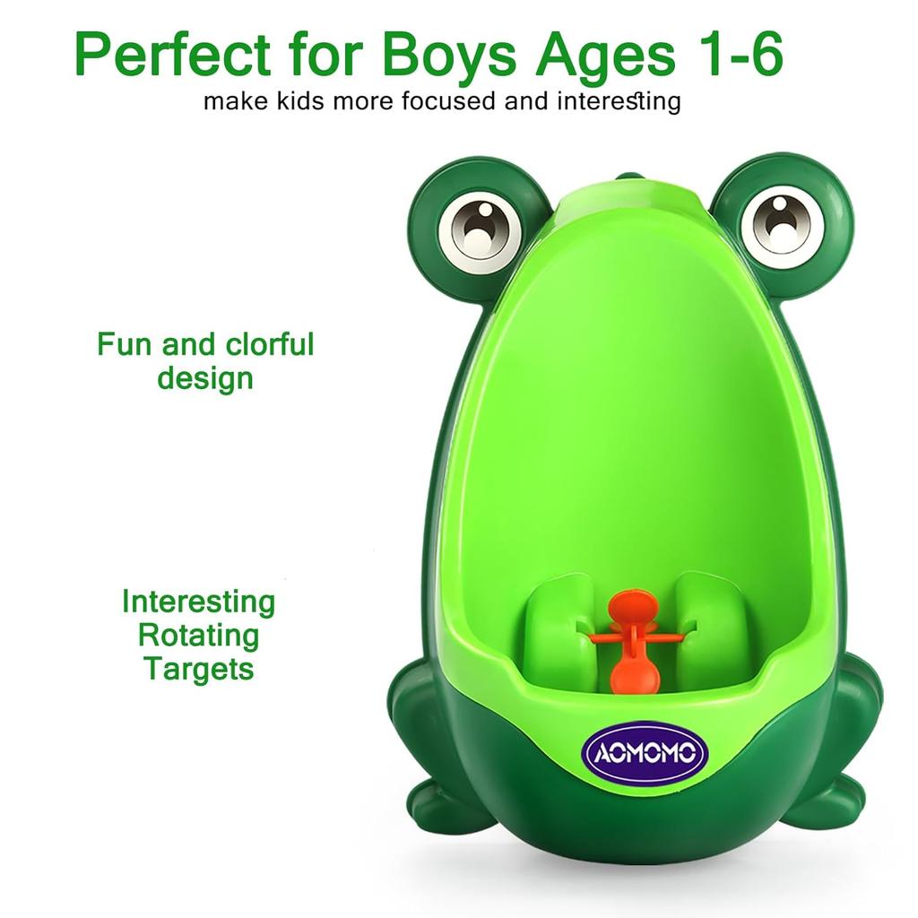 Toddler Urinal for Boys, Frog Potty Training Toilet with Spinning Target, Ages 1-6 (Green)