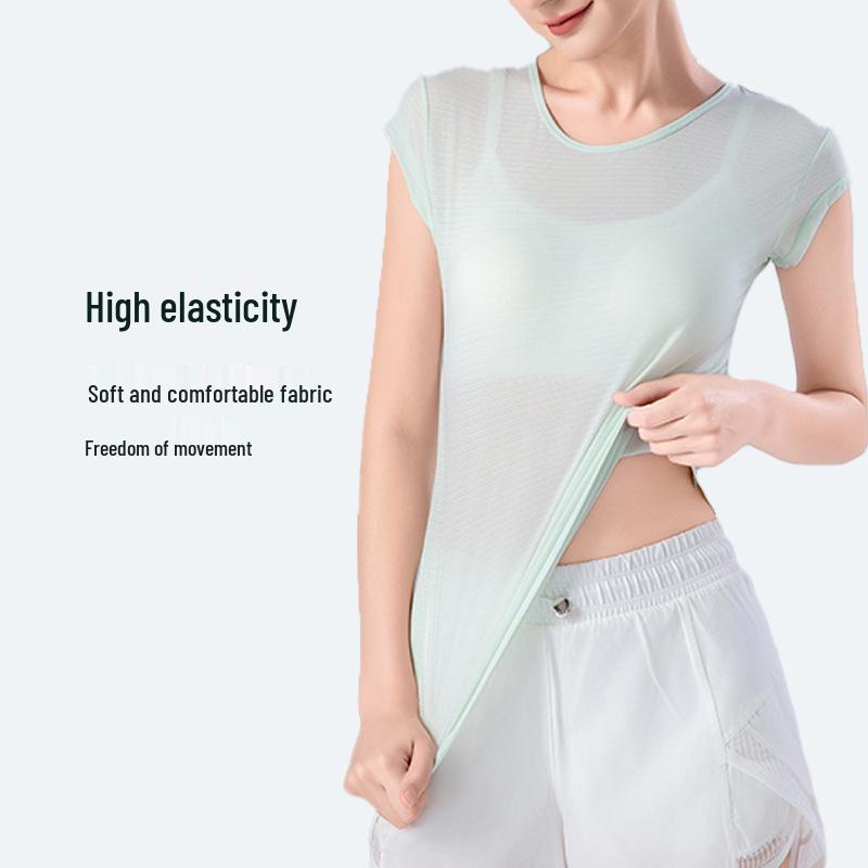 Женская быстросохнущая дышащая накидка для йоги: Короткий рукав, красивая спина, свободный крой для лета