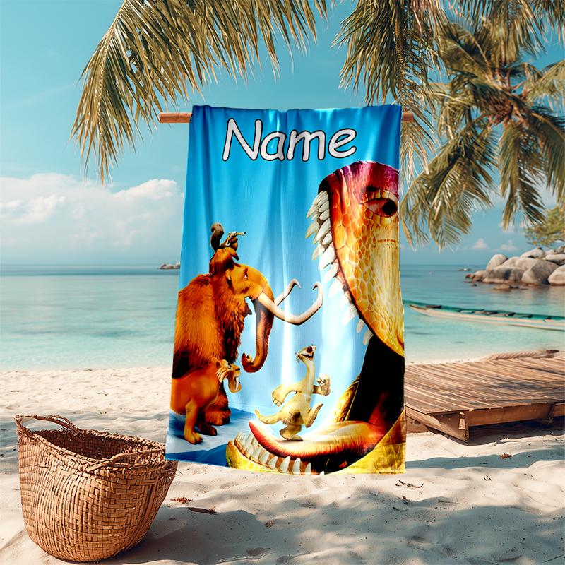 Personalized customized proof beach towel with Ice Age Dawn of the Dinosaurs pattern - soft, absorbent,quick-drying,perfect swimming,camping&bathing