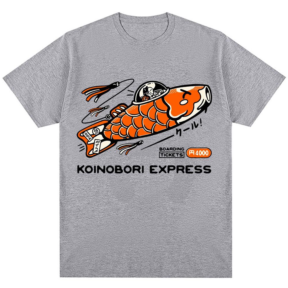 Japanese Style Koinobori Express Tshirts Funny Vintage Fashion Unisex Unisex T Shirt Loose Cotton Casual Oneck T Shirts Streetwear