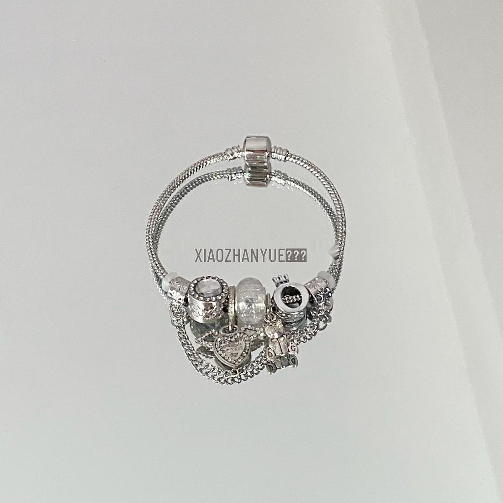 Women's 925 Silver Crown Beaded Snake Chain Bracelet