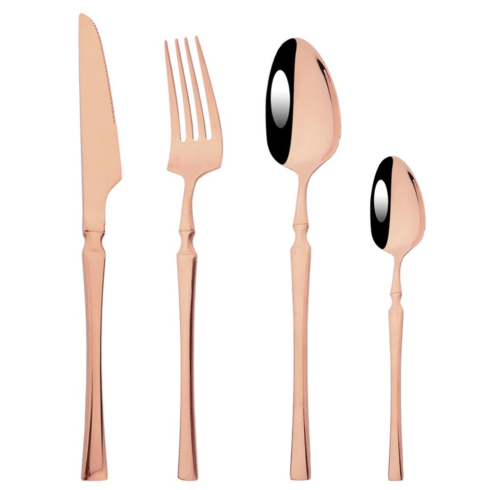 20Pcs (5set) Luxury Pink Gold Dinnerware Set Stainless Steel Flatware Cutlery Set Kitchen Fork Knife Spoon Tableware Silverware Set