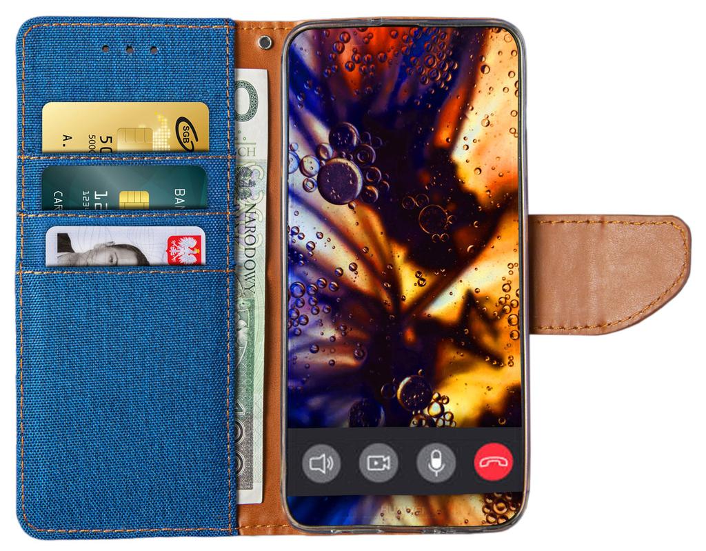 Etui Typu Portfel Do Xiaomi Redmi Note 15 Pro+ Plus 5G - Niebieski Pokrowiec Canvas + Szkło