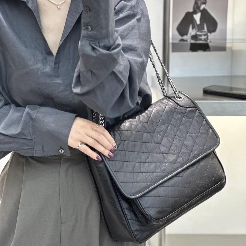 Кожаная почтовая сумка высшего слоя Дуб Никки Однокожаная женская сумка подмышку Натуральная кожа Большая вместимость Цепочка Сумка-тоут