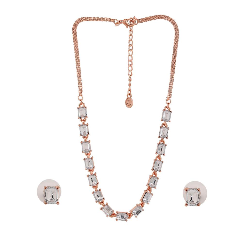 Estele Rose Gold Crystal Sparkling Necklace Set for Women