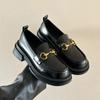 Женские мокасины 2024 Весна Металлические кнопки Черные женские туфли на платформе Модные JK Лолита Мягкая подошва Студенческие кожаные туфли для офиса