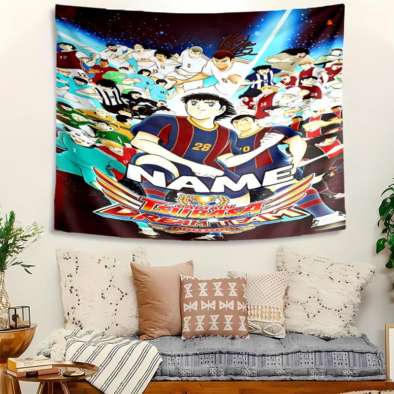 Personalized Captain Tsubasa Dream Team Background Tapestry,Custom Name Birthday Party,Multifunctional Wall Decoration for Home Decor,Various Occasion