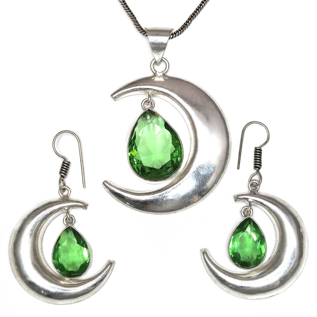 Peridot Gemstone Pendant Jewelry Set Quartz Necklace 18-20''