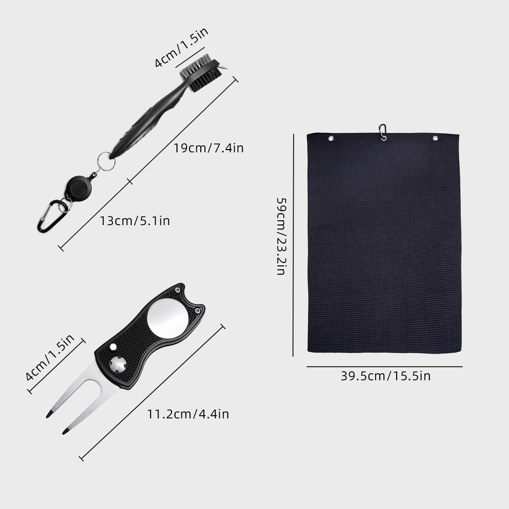 Golf Cleaning Tool Set Buckle Design Golf Towel Double Sided Golf Brush Foldable Golf Divot