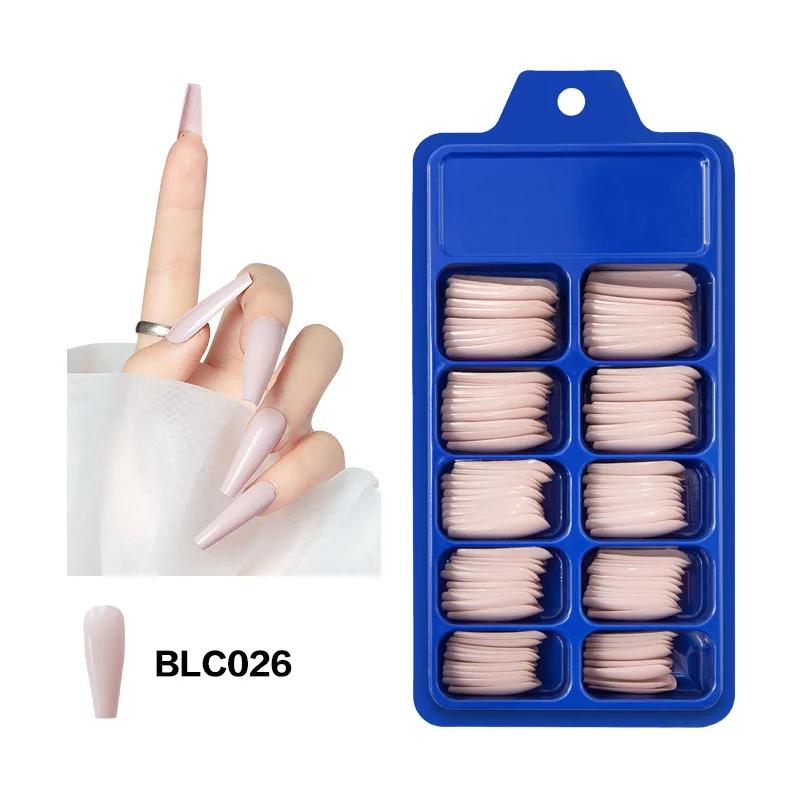 100PcsFalse Nail Wearable Full Cover Solid Color Pointed Long Ballerina Blue Pink Nail Tips False Nail Stickers