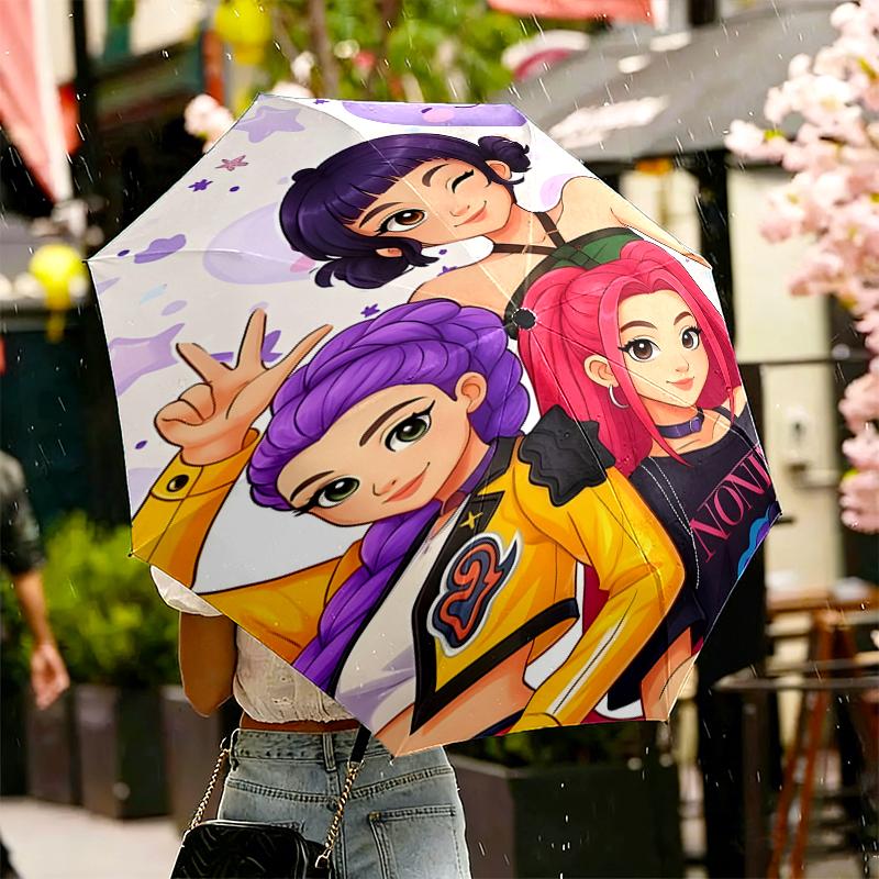 Зонт с принтом KPop Охотники на демонов Автоматическое открытие/закрытие - Портативный складной дизайн - Для ежедневного использования в путешествиях/на улице - Подарок на день рождения