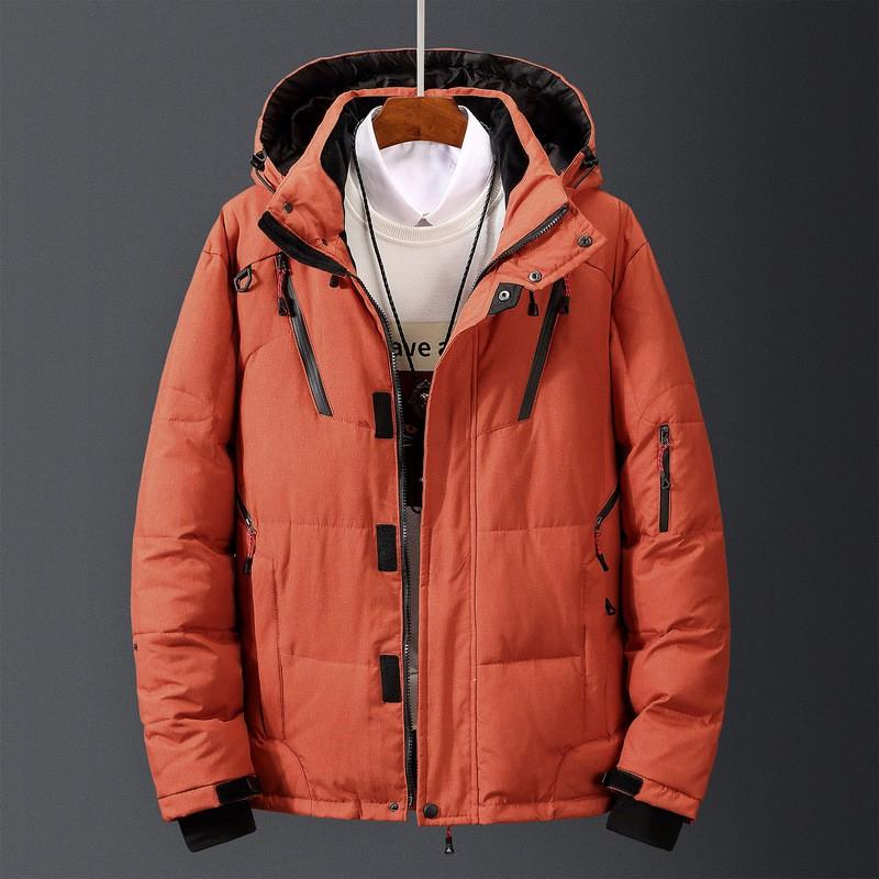 Mens Short Winter Down Jacket Outdoor Casual Multi-pocket Hooded Warm Coat EUR Sizes