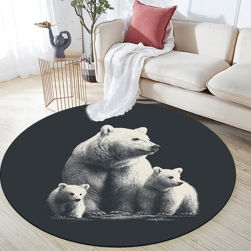 Brown Bear Round Area Rug,Carpet Rug for Living Room Bedroom Sofa Playroom Decor,Non-slip Floor Mat