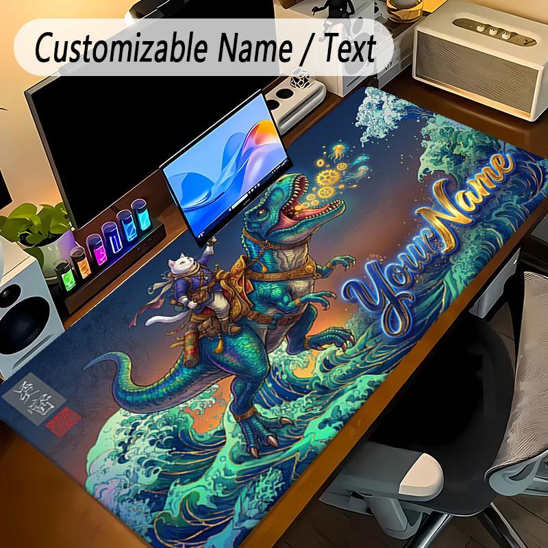 Dinosaur Theme Personalized Mouse Pad Custom Name Text Non Slip Desk Pad For Laptop Office Desktop
