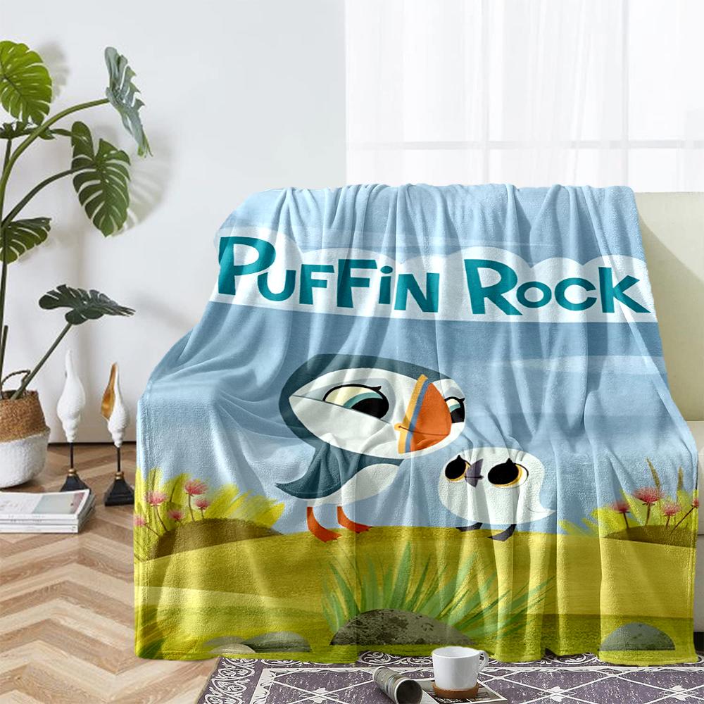Puffin Rock Theme Printed Blanket - Perfect for Couch, Bed, Travel & Outdoor Use | Machine Washable, Cozy & Durable.