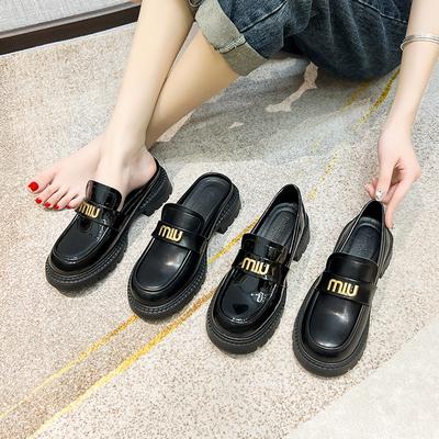Мокасины на платформе женские черные ретро британский стиль маленькие кожаные туфли из натуральной кожи с одной педалью одинарные женские туфли
