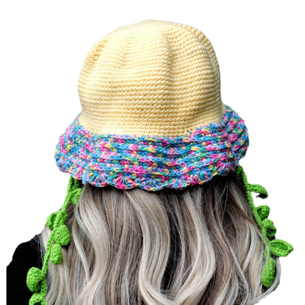 Idyllic ladies bucket hat handmade crochet colored basin hat Mori cute casual sunshade sunscreen hat knitted