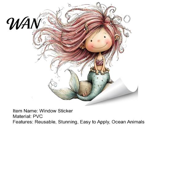 Non-damaging Glass Sticker under The Sea Mermaid Window Clings Ocean Animal Whale Turtle Octopus Static Cling Decal Seahorse Anti-Collision