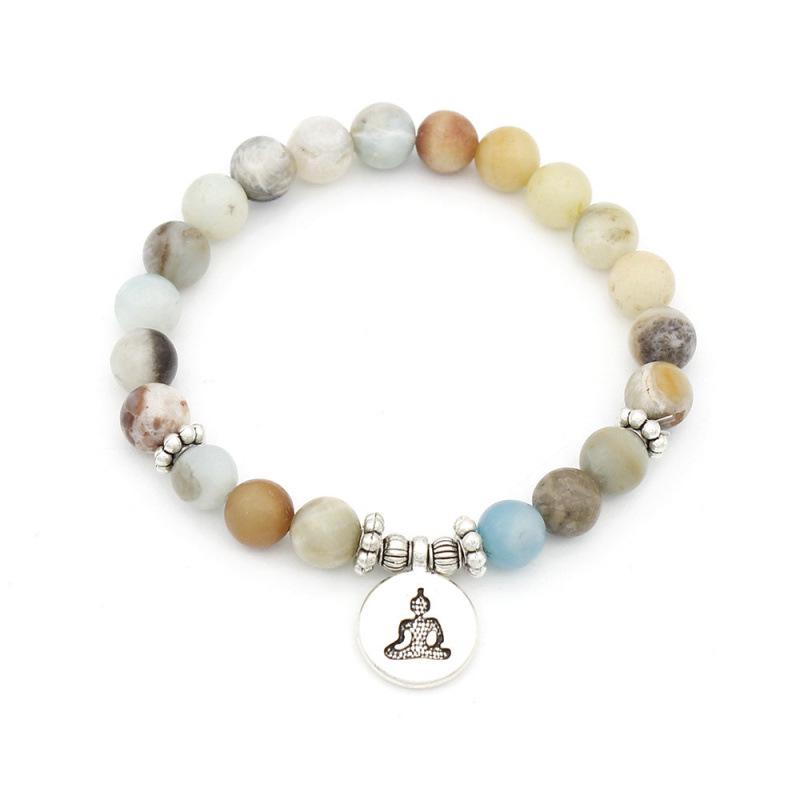 8mm Frosted Amazonite Mala Bracelet with Lotus Pendant