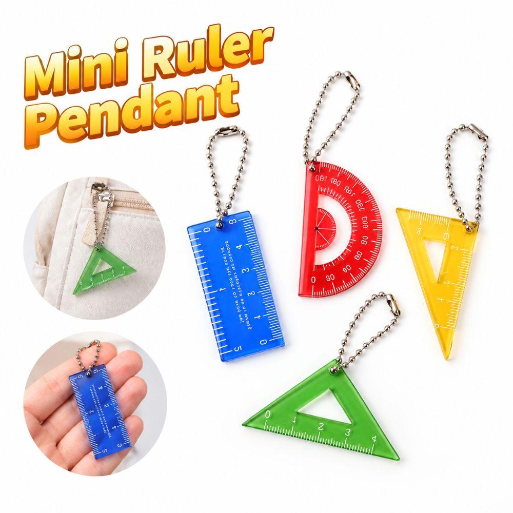 4Pcs Translucent Mini Ruler Keychain Acrylic Triangle Ruler New Keychain Ruler Stationery Gift