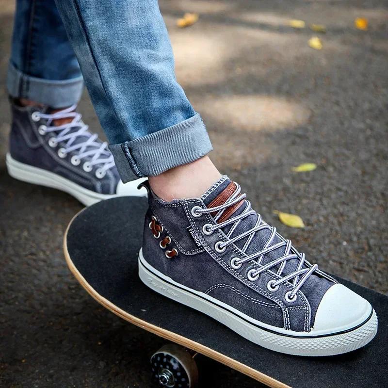 Кроссовки из денима и парусины для ходьбы, спортивная обувь с круглым носком, повседневная обувь для мужчин, бег, толстая подошва, женские фирменные ботинки
