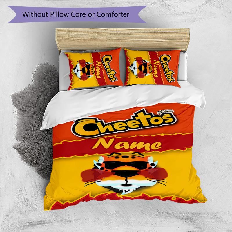 3pcs Custom Name Cheetos Pipoca Bedding Set Duvet Cover Closure Includes 1 Duvet Cover & 2 Pillowcases for All Seasons Bedroom Decor