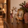 Small Decorative Sculptures for Shelves Rustic Christmas Reindeer Figurine, Resin Statue with Hanging Snowflake, Red Handcrafted Xmas Ornaments Scarf