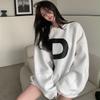 Женская свободная белая толстовка с капюшоном с буквенным принтом, длинным рукавом и круглым вырезом, оверсайз, ретро-толстовка, топ, осень-зима, новинка