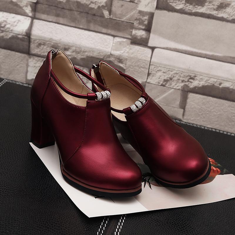 Женские туфли на высоком каблуке, весенние и осенние, однотонные, на толстом каблуке, большого размера, с низким верхом, универсальные, на все времена года
